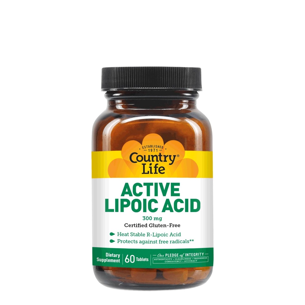 Country Life R-Alpha Lipoic Acid Complex 300mg - Alpha-Lipoic Acid 270mg & R-Lipoic Acid 30mg - Antiossidante Support - No Yeast, Corn, Wheat, Soy, Gluten, Milk - Alpha Lipoic Acid Supplement