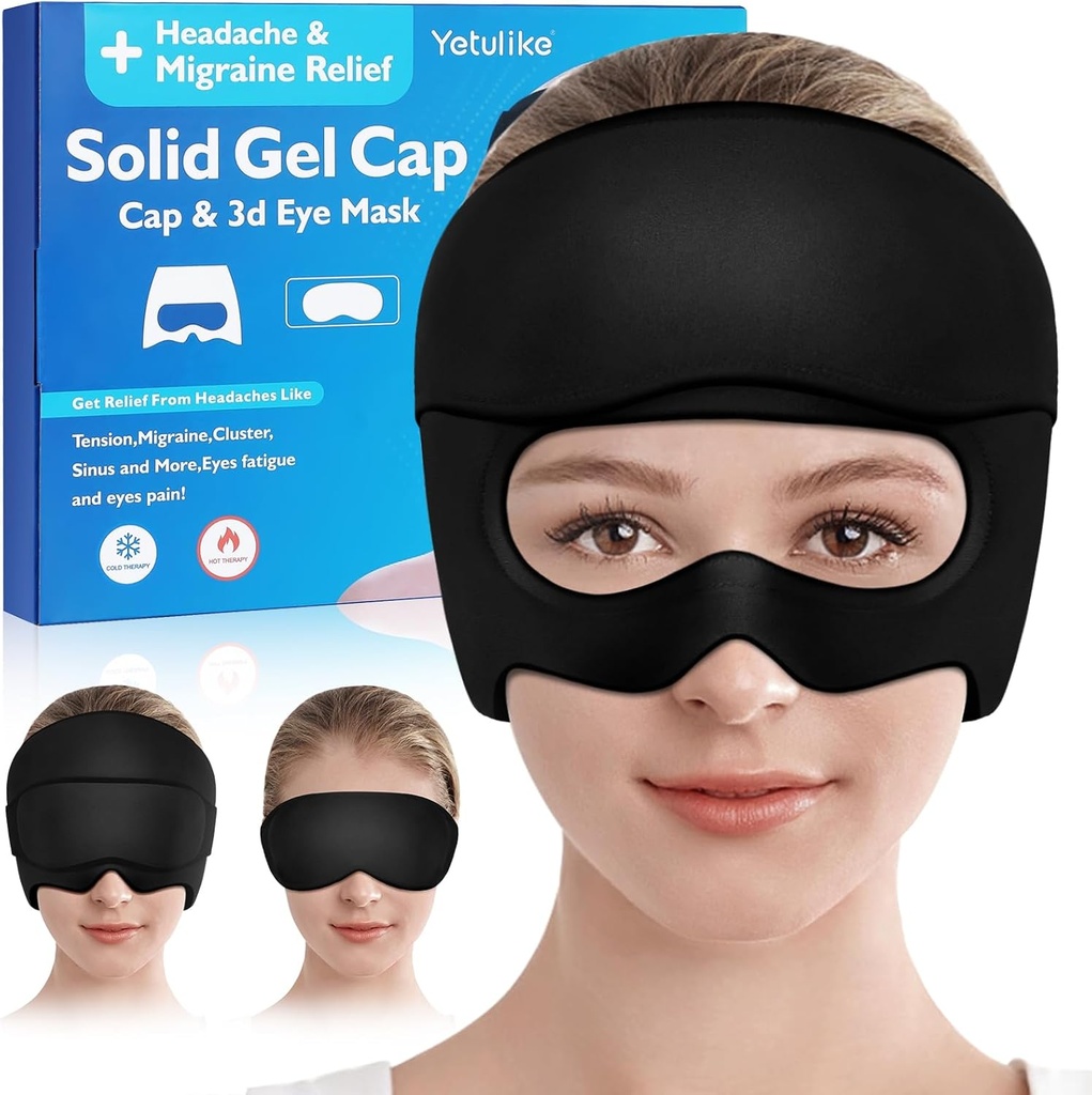 Headache Relief Hat, Soothing Migraine Relief Cap Gel Ice Headache Eyes Mask for Sinus, Puffy Eyes, Tension and Stress Relief - Terapia calda e fredda