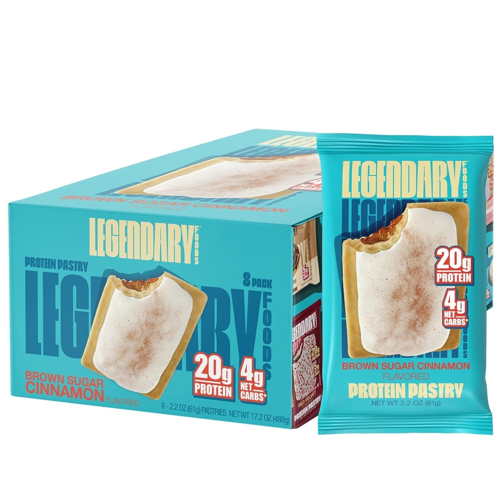 Aliments légendaires 20gr Pâtisserie protéinée 9-Pack Bundle - faible teneur en glucides Barre protéinique Cedric Keto Friendly, Pas de sucre ajouté Snacks de petit déjeuner haute teneur en protéines, sans gluten Keto Food - Cinnamon de sucre brun