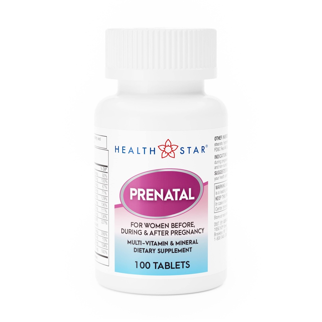 GeriCare Prenatal Multivitamin von HealthStar für gesunde Mutter und Baby - Folat + Vitamin C + Vitamin D + Eisen + Calcium + B12-100 Tabletten