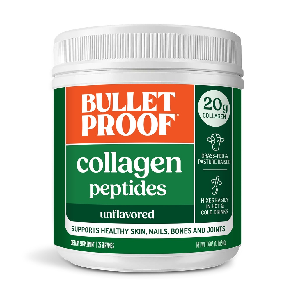 Polvere di peptidi di collagene non aromatizzata a prova di proiettile, 17.6 once, proteine e aminoacidi del collagene dell'erba per pelle, ossa e giunti