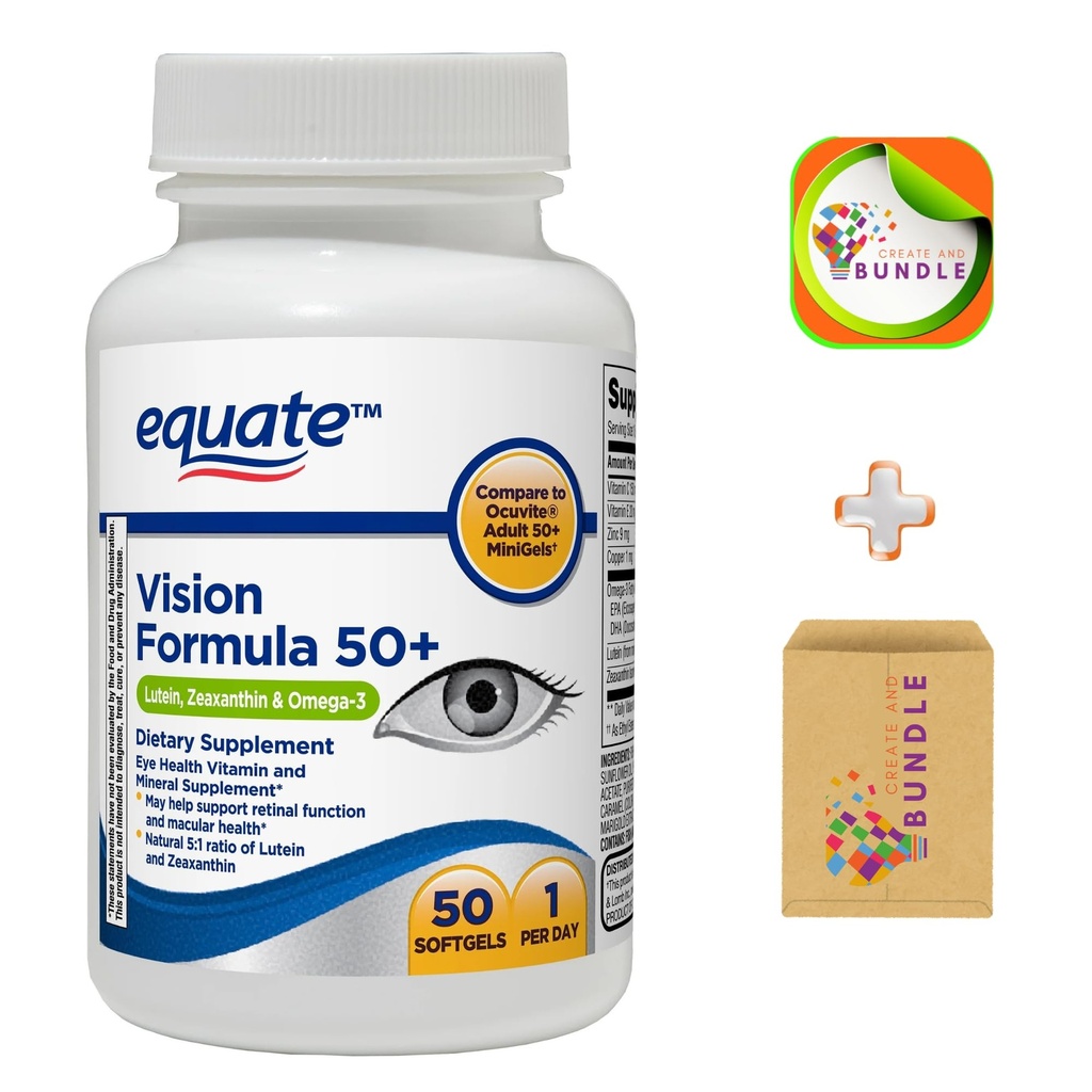 Equite Vision Formula 50 + Soft Gels Supplément diététique - 50 Compte + CreativeAndBundle Sticker