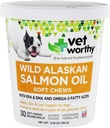 Vet Worthy Salmon Oil Skin and Coat Soft Chews for Dogs - Supplément chien pour soutenir la peau saine et belle manteau - Supplément huile de poisson avec acides gras Omega 3 - Saveur de saumon - 30 Chews doux