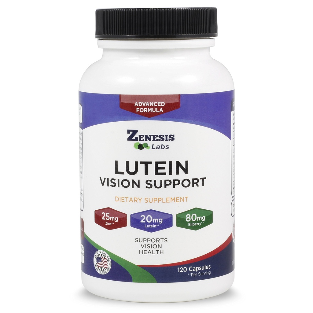 Zenesis Labs Lutein Vision Support - Essential Eye Vitamin - mit Bilberry, Beta-Carotene, Zink, Grapeseed & andere Mineralien - 120 Kapseln - 60 Tage Versorgung
