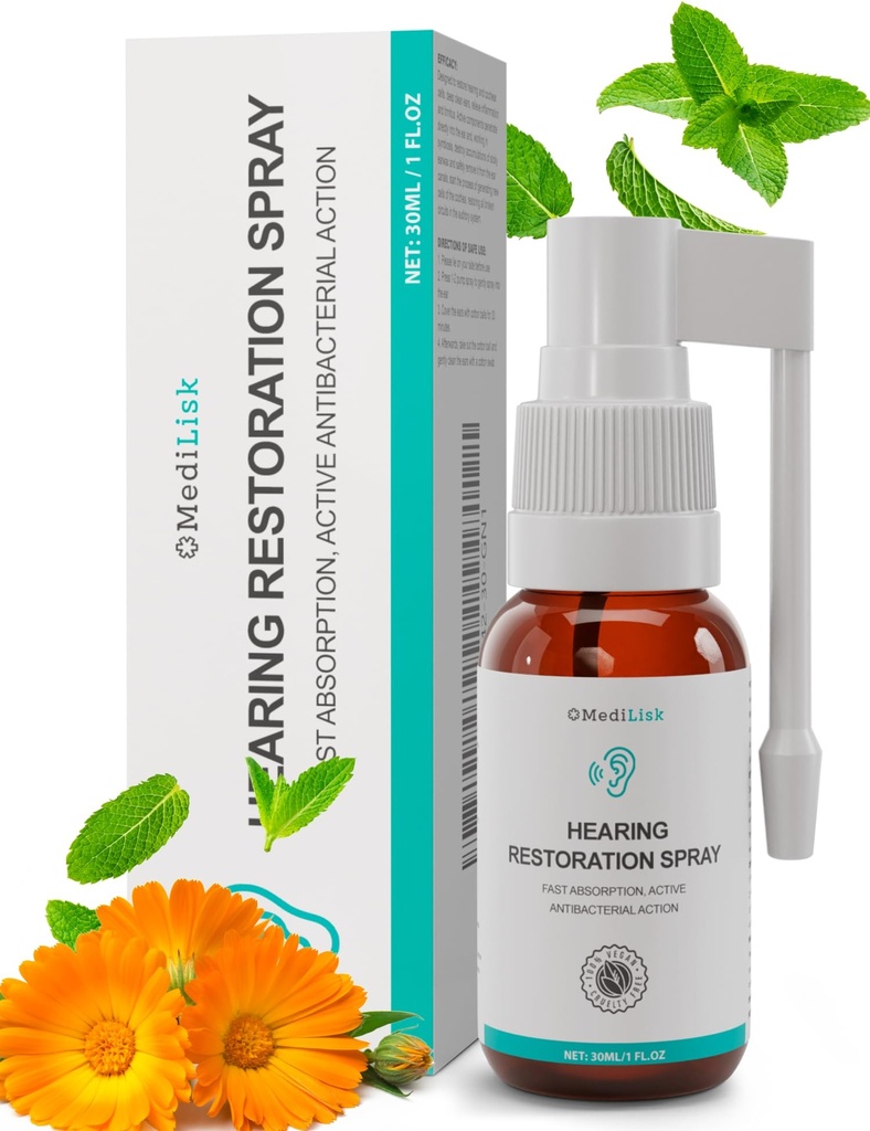 Medilisk Hörgerätespray – Earwax Reinigung & Ear Care Lösung | Frei von Harsh Chemicals, Sanft für empfindliche Ohren | Easy Spray Anwendung, 1 Fl.Oz
