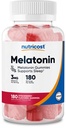 Nutricost Melatonin 3mg, 180 Gummis, Erdbeeren Flavored - Glutenfrei, Non-GMO, No Corn Syrup