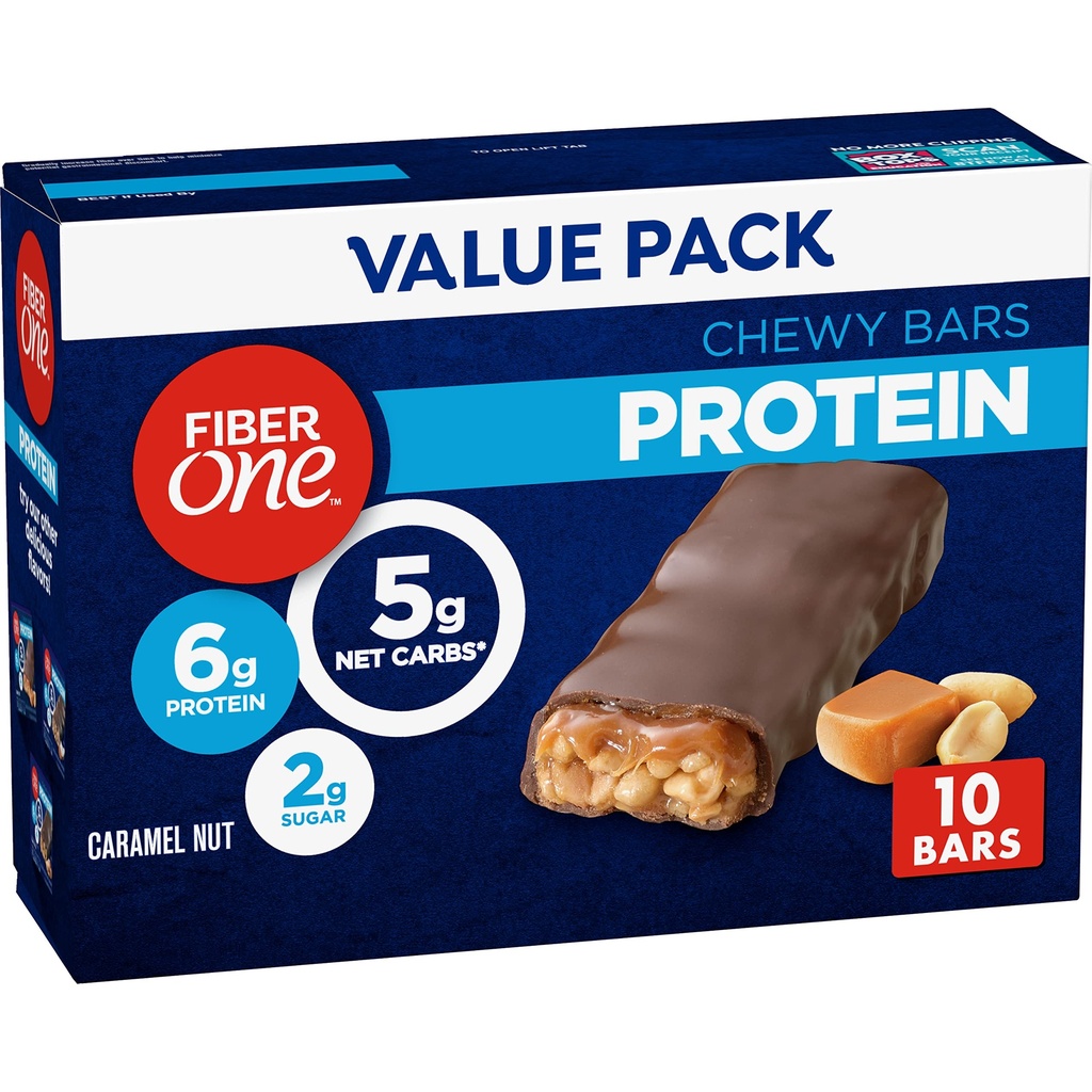 Fiber One Chewy Protein Bars, Caramel Nut, Spuntini Protein, 10 ct