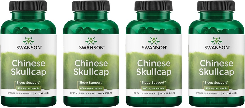 Swanson Chinese Skullcap - Kräuter-Ergänzung Förderung Entspannung & Schlaf-Unterstützung - Flavonoid-Formel, um Nerves zu beruhigen - (90 Kapseln, 400mg Jeder,) (4 Packung)