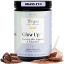 Winged Wellness Glow Up PM Collagen Peptide Polvere | Pelle di sera e Rilassamento per la pelle luminosa e sonno dolce. Grass Fed Collagen w/Magnesium, L-teanina e Melatonina I Chocolate, 21 Serve