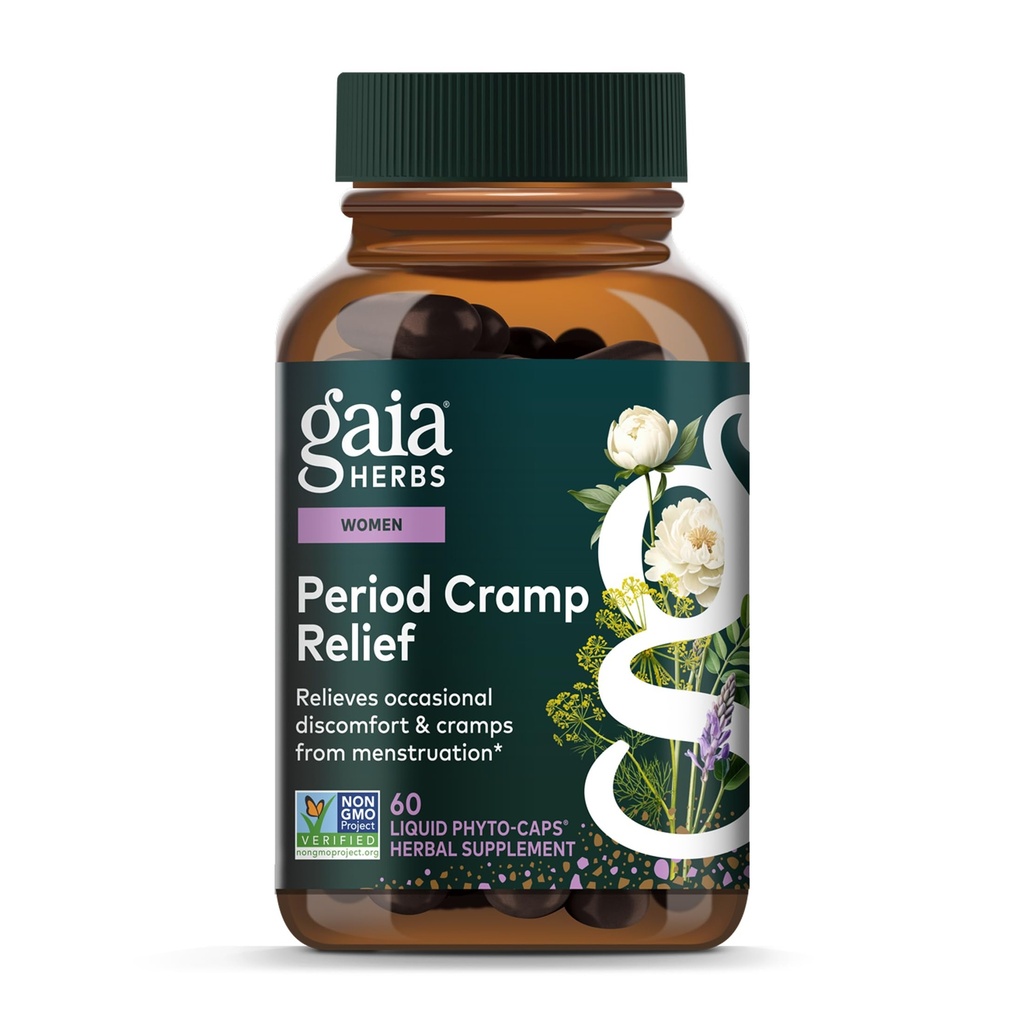 Gaia Herbs Cramp Relief - Supplément à base de plantes pour l'équilibre hormonal et le soulagement de la crampe par période - Fabriqué avec racine de réglisse biologique, racine de pivoine blanche, curcuma et plus - 60 capsules végétaliennes (60 portions)