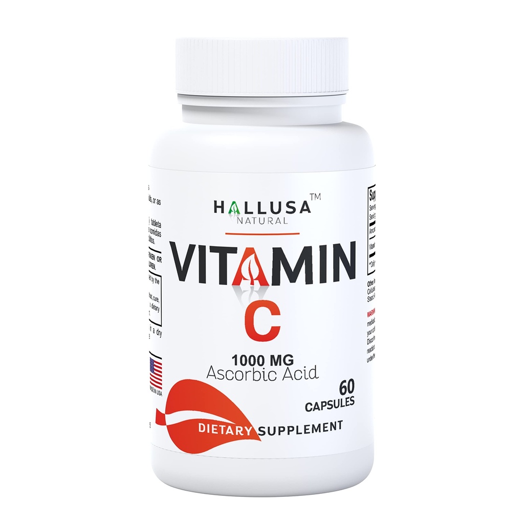 Hallusa Natural - Vitamin C – Antioxidans und Immununterstützung - 60 Kapseln – 60 Tage Versorgung