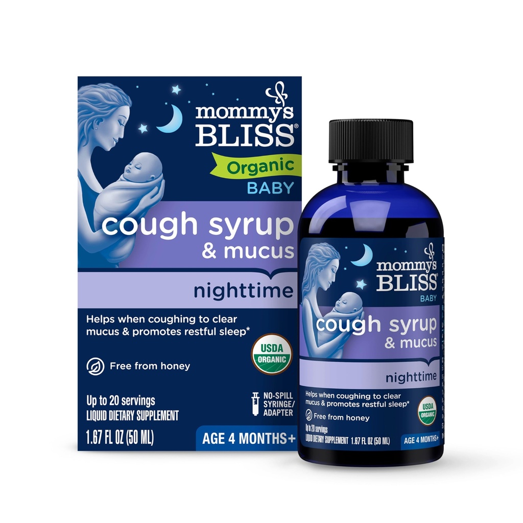 Mami's Bliss Organic Baby Cough Syrup & Mucus Night Time, Enthält Organische Agave und Ivy Leaf, Made for Babies 4 Monat+, 1.67 Fluid Ounces