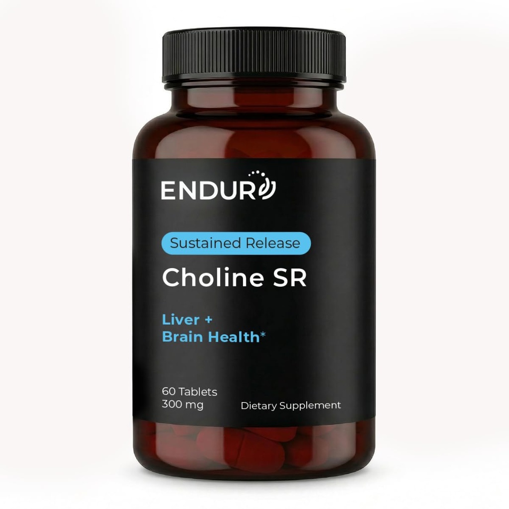 Endur Choline L(+) Bitartrate, Sustained Release Brain & Liver Support Supplement, Prenatal Safe, Vegan, Non-GMO, Gluten Free, 300mg (60 Tabletten)