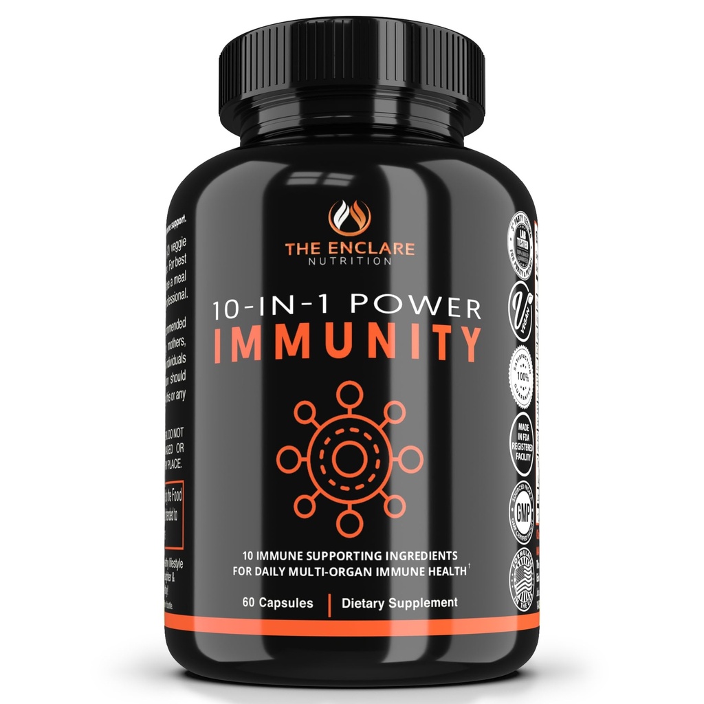 THE ENCLARE NUTRITION 10 in 1 Supporto immunitario Booster Supplemento con Echinacea, Vitamina C e Zinco, Turco, Ginger, B6, Elderberry for Adults Immunity Defense Vitamins, Made in USA Veg Cap 60 Ct (1)