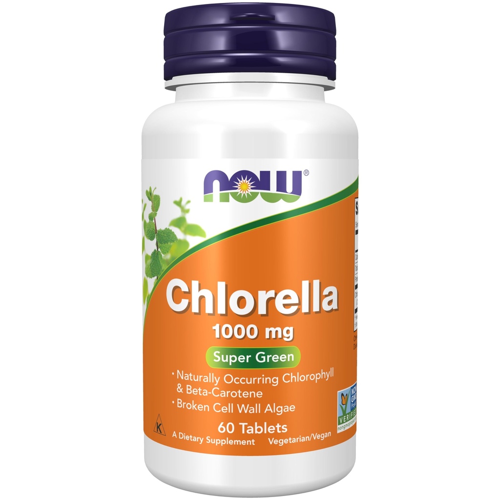 NOW Integratori alimentari, Clorella 1000 mg con clorofilla naturale, Beta-Carotene, Carotenoidi misti, Vitamina C, Ferro e Proteine, 60 compresse