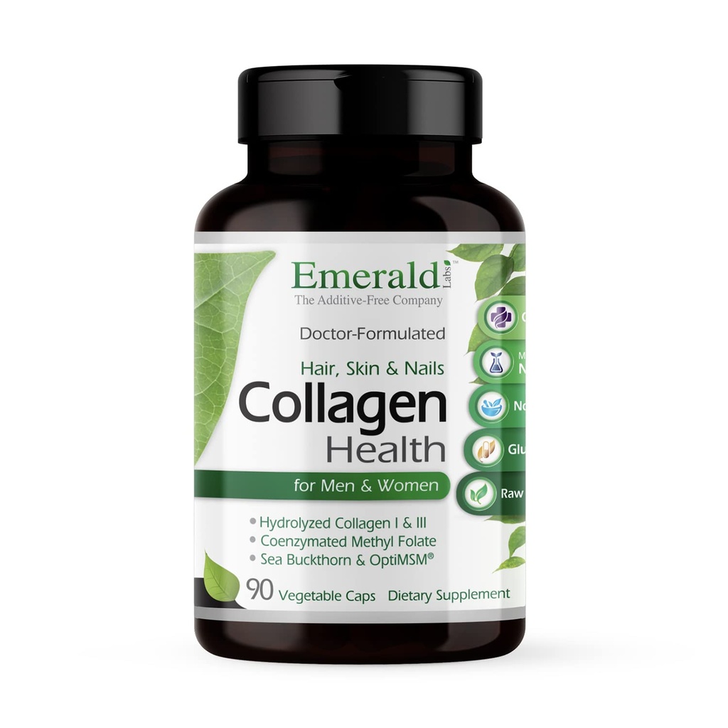 EMERALD LABS Collagen Health - Collage idrolizzato per capelli sani, pelle e chiodi con Saw Palmetto & Beta-Sitosterol - Supporta anche Immune e salute surrenale - 90 capsule vegetali (30-Fornitura giornaliera)