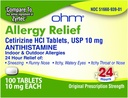 Ohm Cétirizine 10 mg Comprimé - Allergy Relief All Day - 100 Compte - Anti-Histamine pour la fièvre du foin, le pollen, les yeux déchiquetés - Soulagement efficace des allergies All Day