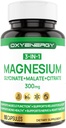 OXYENERGY 3 in 1 Magnesium Complex Supplement, Triple Magnesium Capsules 300mg with Glycinate Malate Citrate, Chelated, Vegan, High Absorption and Bioavailability, 90 Capsules