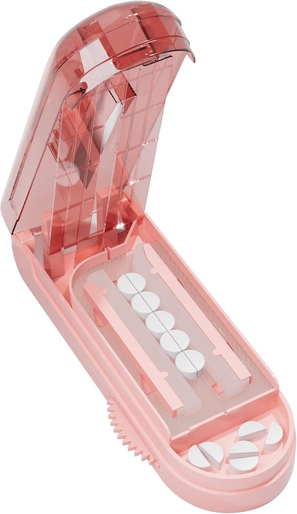 Pille Cutter Splitter für kleine und winzige Pillen, Pille Splitter beschleunigt Schneiden mehrere Pillen auf einmal für große und kleine Medikamente, Sharp Blade mit Sicherheitsgarde (Pink)