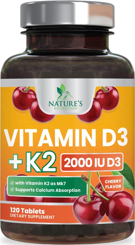 Vitamina D3 K2 2000 IU Plus con K2 (MK-7) 75 mcg - Vitamine D & K supplemento complesso per ossa, denti, muscolo, assorbimento di calcio, Supporti Immune & salute del cuore, Formula non OGM - 120 compresse
