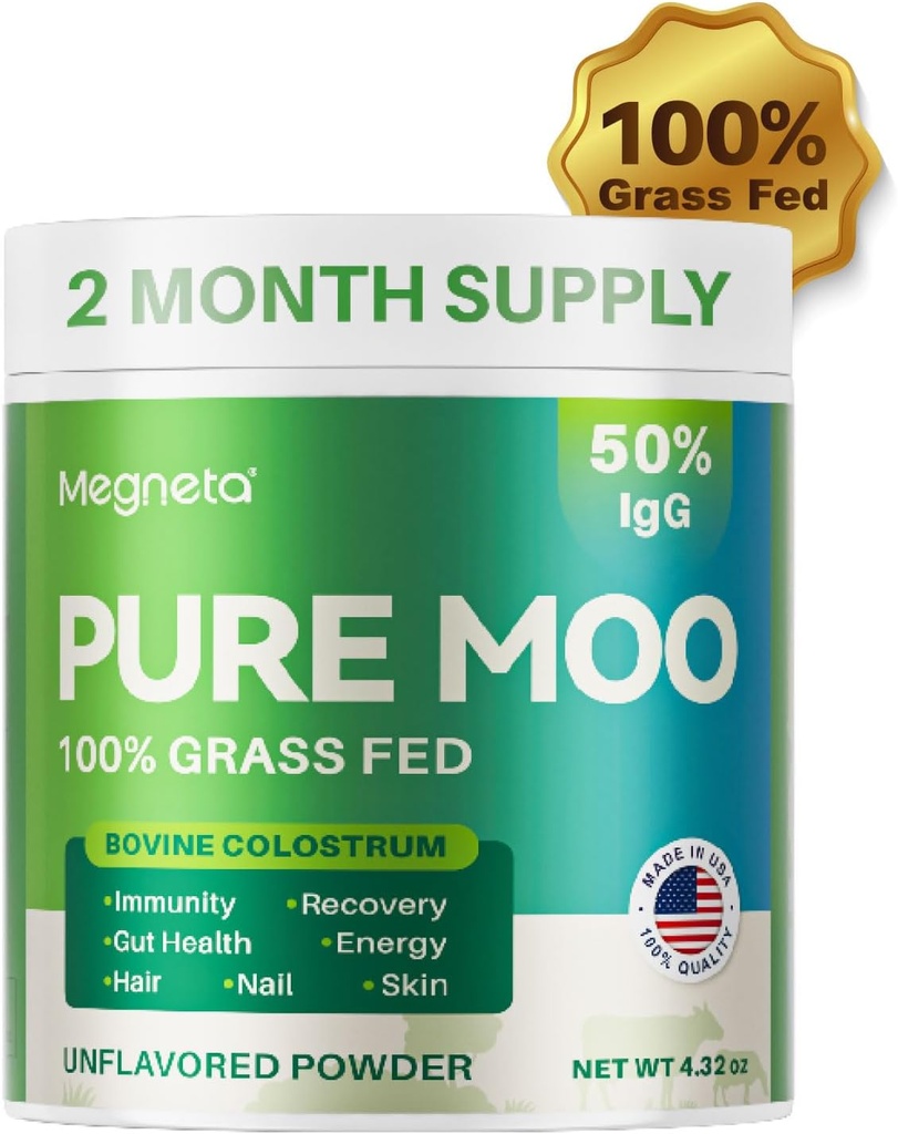 Bovine Colostrum Supplemento per gli esseri umani - 50% IgG 100% Grass Fed, Colostrum Powder for Gut Health, Skin & Hair, Beauty and Immune Support Pure Moo Keto, Gluten & Fat Free (Unflavored) V3