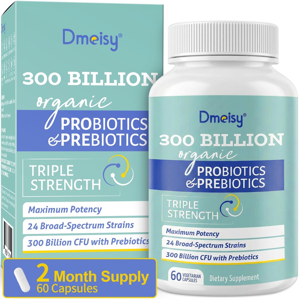 Probiotici per le donne e gli uomini, 300 miliardi di CFU 24 Strains Probiotici + 15 erbe biologiche Prebiotics Blend, Shelf Stable Gut Health Supplement per la salute digestiva Immune & Whole-Body Health, 2 mesi di fornitura