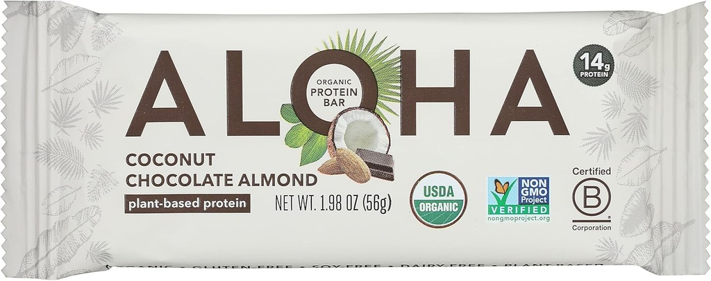 Barre de protéines d'amande de chocolat de noix de coco Aloha, à base végétale, non OGM, 1,98 onces (paquet de 12)