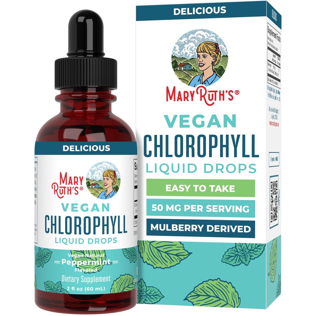 MaryRuth Organics Chlorophyll Liquid Drops | Clean Label Project Certified® | Vegan | Liquid Chlorophyll| Mulberry Derived Supplemento per 14+ | Non-GMO | Delicious Minty Flavor | 2 Fl Oz