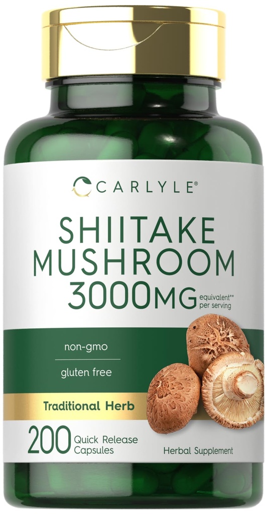 Carlyle Shiitake Pilzextrakt | 3000mg | 200 Kapseln | Non-GMO, Glutenfrei