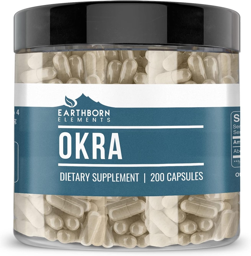 Éléments terriens Okra Extraire 200 capsules, pures et non diluées, sans additifs