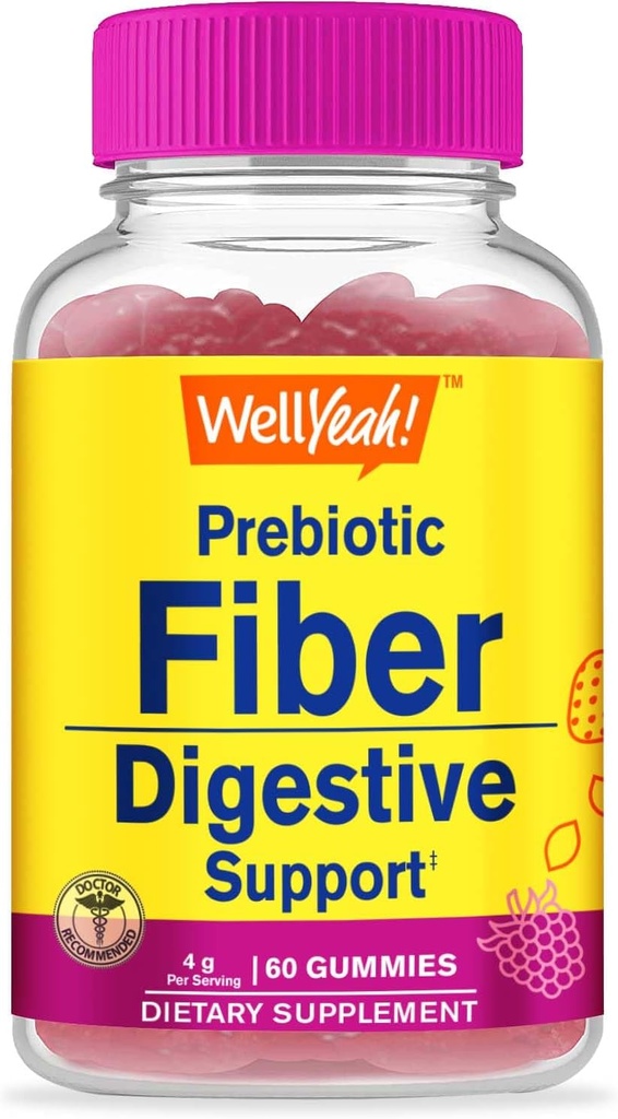 WellJa Prebiotic Fiber Gummis für Erwachsene Fiber Supplement für Damen und Herren - Verdauungsfaser-Ergänzungen - Vegan, Glutenfrei und Non GMO - Berry Flavor - 60 Count