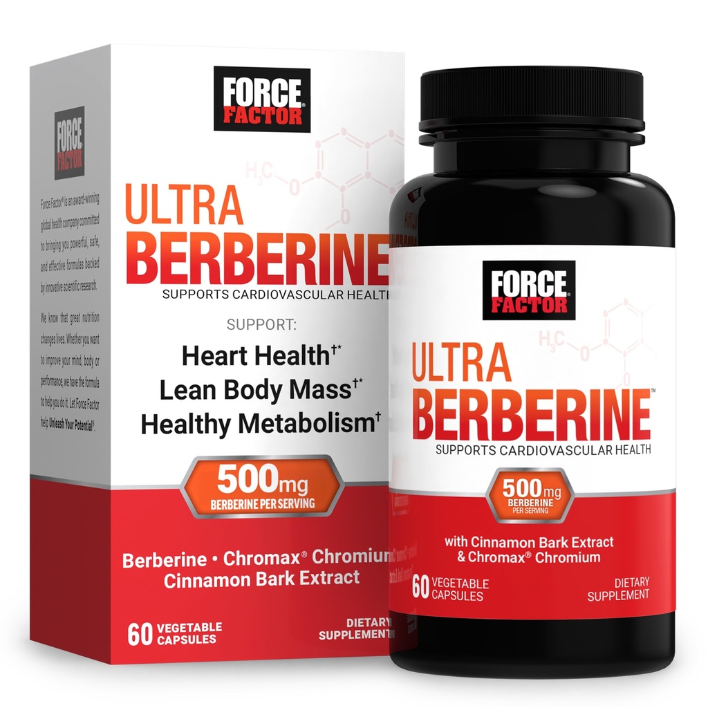 FORCE FACTOR Ultra Berberine, Berberine Ergänzung mit 500mg Berberine HCl Plus Chromium & Cinnamon Bark Extrakt zur Unterstützung von Stoffwechsel & tägliche Wellness, Non-GMO, Glutenfrei, 60 Gemüse Kapseln