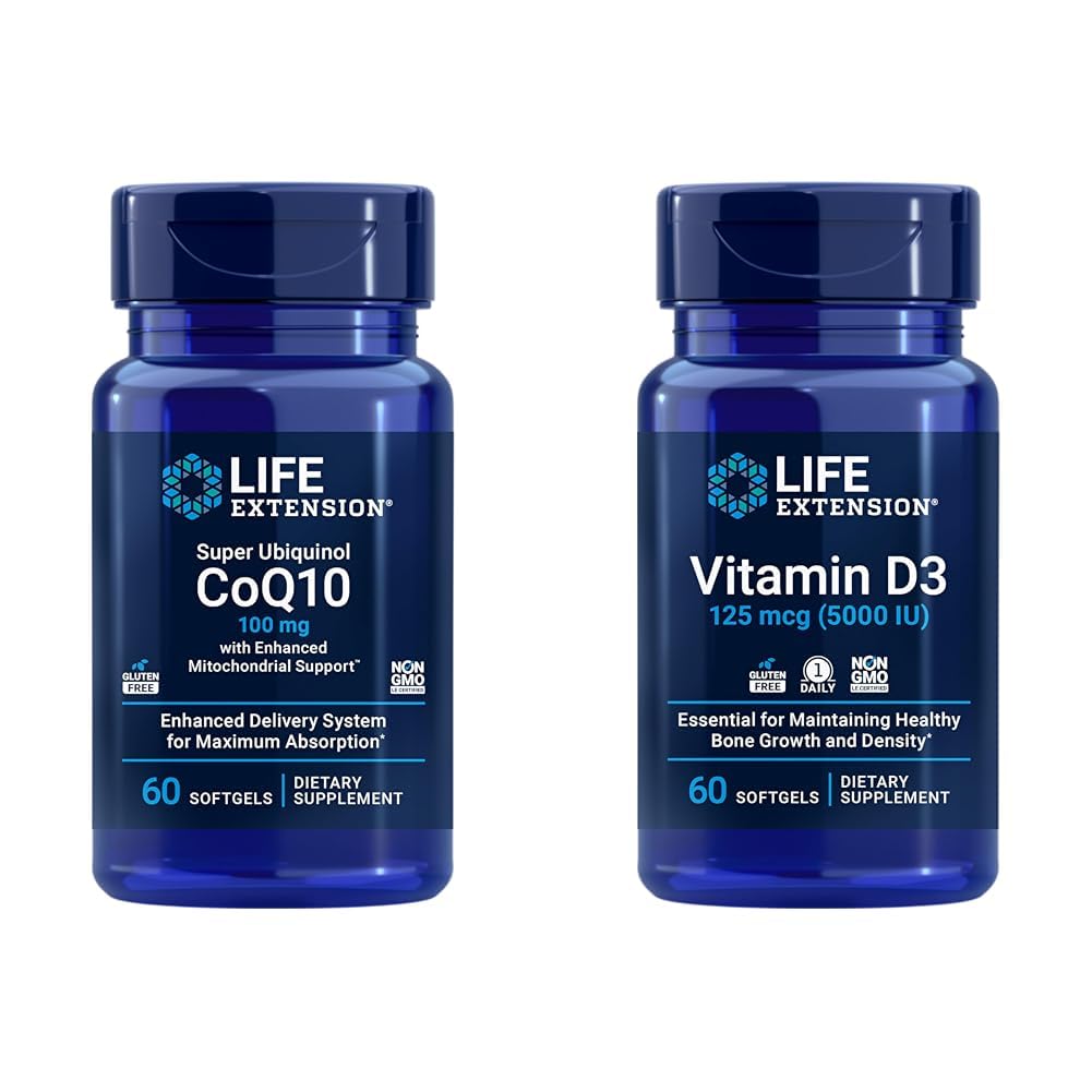 Extension de vie Super Ubiquinol CoQ10 avec soutien Mitochondrial amélioré et vitamine D3 125 mcg (5000 UI), santé des os