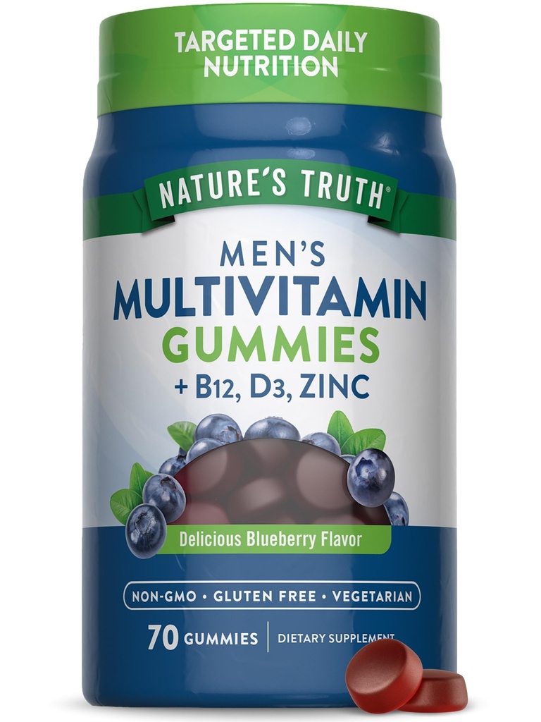 Nature's Truth Multivitamin for Men Gummies | 70 Count | Blueberry Flavor | with B12, D3 & Zinc | Vegetarian, Non-GMO and Gluten Free Supplement
