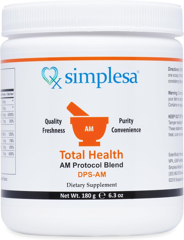 Simplesa Total Health AM Nutrition Powder Blend, Vitamin Blend, Integratore alimentare per l'energia aumentata, Supporta la salute del cervello, 180g supplemento di polvere