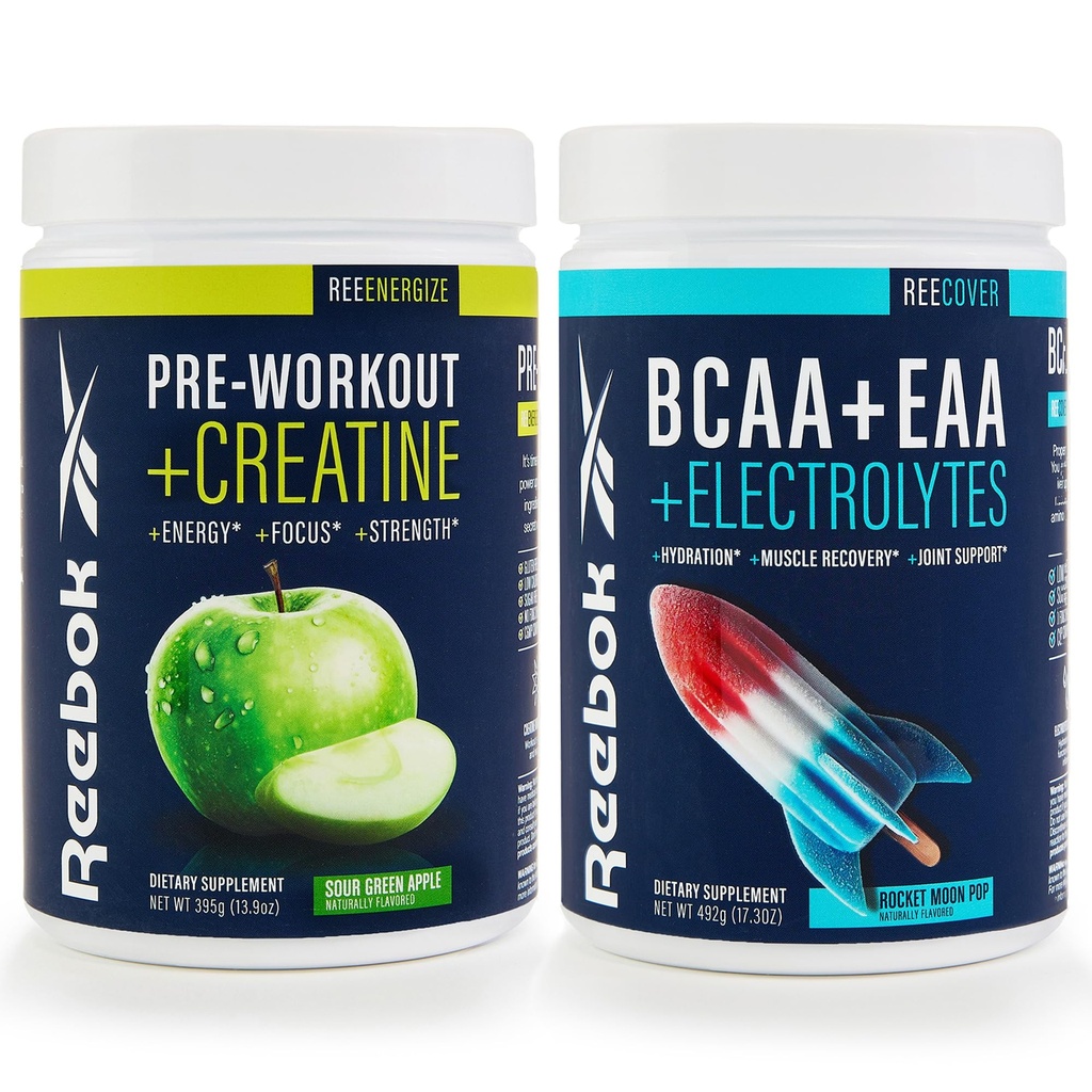 Reebok REEEnergize & REECover Bundle | PreWorkout + BCAA Performance Pack | Sour Green Apple & Rocket Moon Pop | Komplettes Trainingssystem