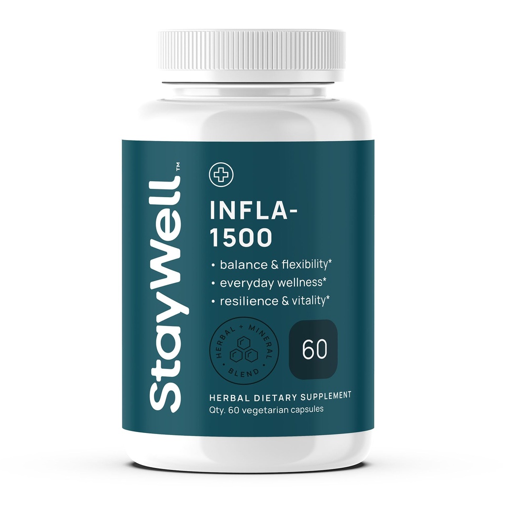 Infla-1500 Supplément de soulagement tout naturel Mélange d'extraits de curcuma, de saule blanche, d'Ashwagandha, de Ginger, de Boswellia, de Bromelain, d'Oméga-3 et de Magnésium-60ct