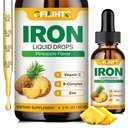 Flüssige Eisen Ergänzung für Frauen Männer & Kinder Multivitamin Eisen Tropfen mit Folat, Vitamin C, B6, B12, Zink für Anämie, Eisenmangel, Blut Builder, Energie - Natürliche Ananas Flavor, Vegan 2 Fl Oz