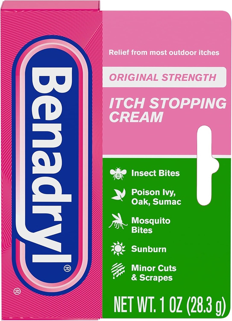Benadryl Original Strength Itch Stoppende Anti-Itch-Creme, Diphenhydramin HCl topische Analgetik & Zink-Azetat Hautschutz, Relief von den meisten Outdoor-Itches, 1 Unze (Pack von 6)