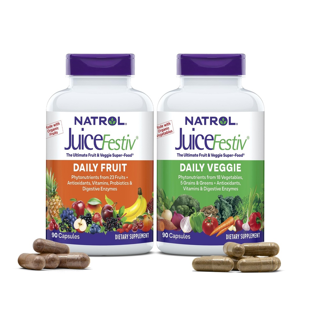 Natrol JuiceFestiv, Vitamine und Nahrungsergänzungsmittel für Ernährung und Wohlbefinden, Antioxidantien für die zelluläre Gesundheit, 90 Kapseln (2-Count), bis zu einer 45-tägigen Versorgung