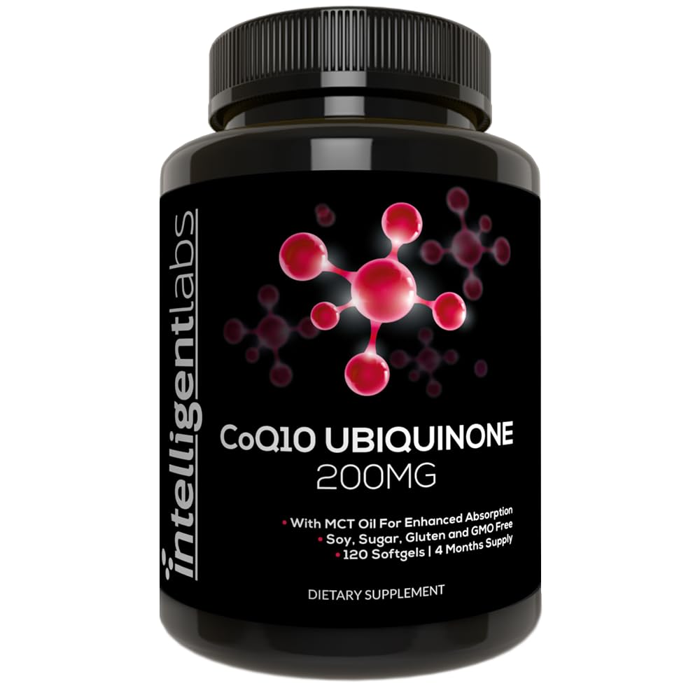 Intelligent Labs CoQ10 Ubiquinone 200mg Softgels | Coenzym Q10 mit MCT-Öl für maximale Absorption | Soja, Zucker, Gluten und GMO-freie | 120 Servietten | 120 Tage Versorgung