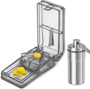 JohnBee Pill Cutter | Best Pill Cutter for Small or Large Pills | Progettato in the USA| Cuts Vitamins | Pill Splitter with Shield | Include Keychain Pill Holder (Gray)