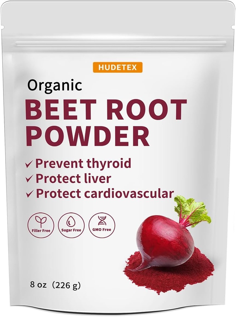 Hudetex Beetroot Powder Organic, 8oz, Freeze Dried Supports Liver Function & Body Energy, Keep Youth,Rich in Vitamina B12, Iron, Folic Acid - Non-GMO, Vegan