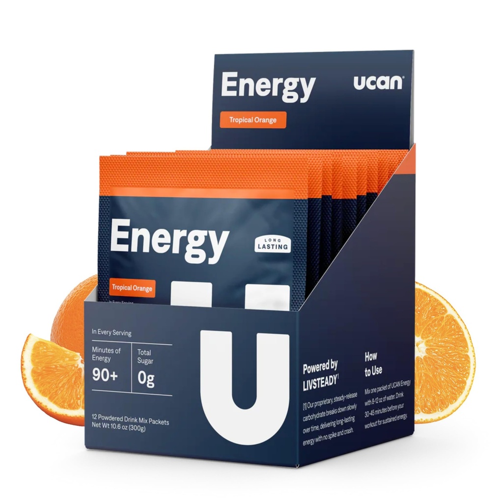 UCAN Energy Powder, Tropical Orange, Keto, Sugar-Free Pre & Post Workout für Männer & Frauen, Non-GMO, Vegan, Gluten-Free, Groß für Läufer, Gym-Goers und High Performance Athleten (12 Servierungen, 25g)