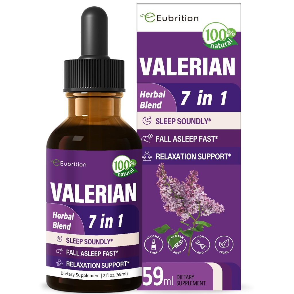 Drops de soutien de sommeil de racine valériane, Fleur de Passion, Camomille, Lavande, Feuilles de Sourop, et Hibiscus Herb Extraction Teinture pour dormir sainement et profondément. Parfait avec des sons de sommeil. 2 oz
