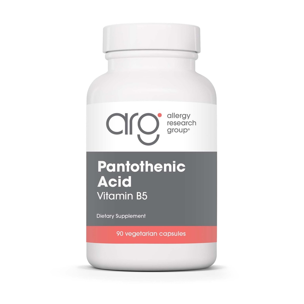 Groupe de recherche sur l'allergie Acide pantothénique - Vitamine B5 pour les hommes et les femmes, Calcium, supplément de 500mg, gélules pures, biologiques et végétariennes - 90 Nombre