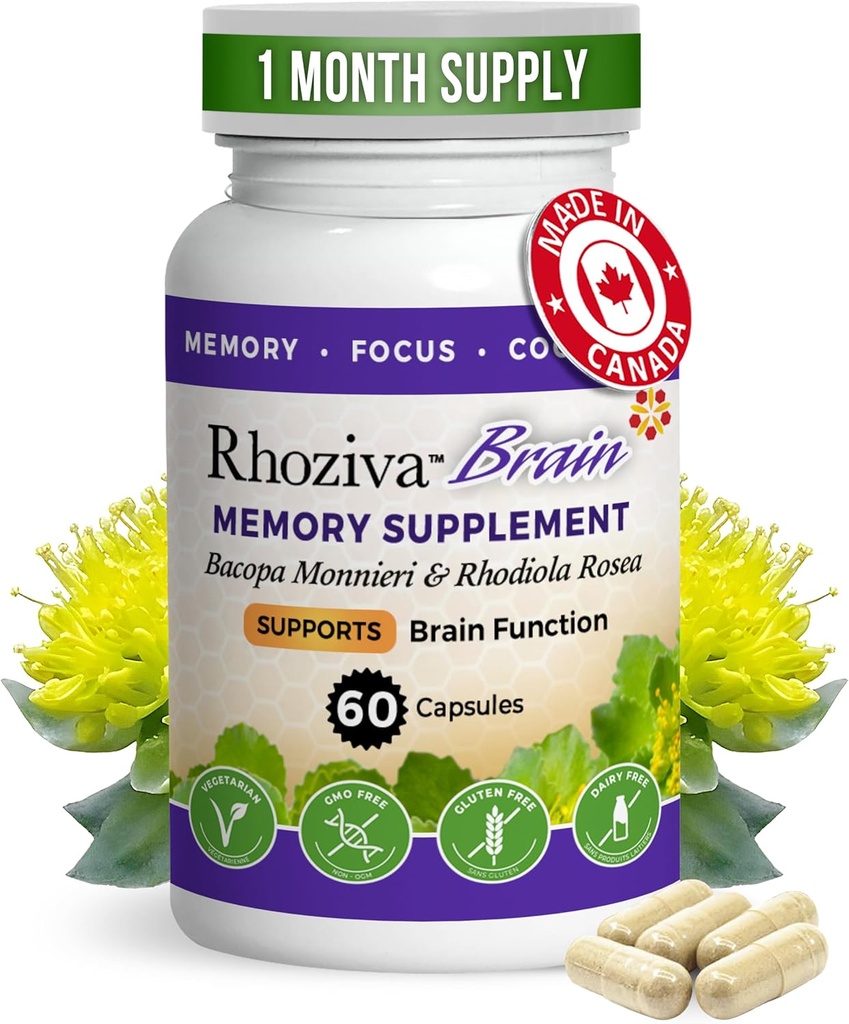 Integratore del cervello - Memoria e Focus, Rhodiola Rosea, Salute cognitiva, Concentrazione, Chiarezza mentale, con Bacopa Monnieri, Biotina, Nootropic, Vitamina & Minerali - 60 Capsule
