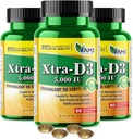 Amerika Medic & Science Xtra D3 Vitamin D 5.000 IU (125 mcg)Cholecalciferol Supplement für Männer & Frauen(180Easy to Swallow Softgels) 3pack|Best für Knochen,Herzgesundheit,Immune Systemunterstützung,Lung Funktion