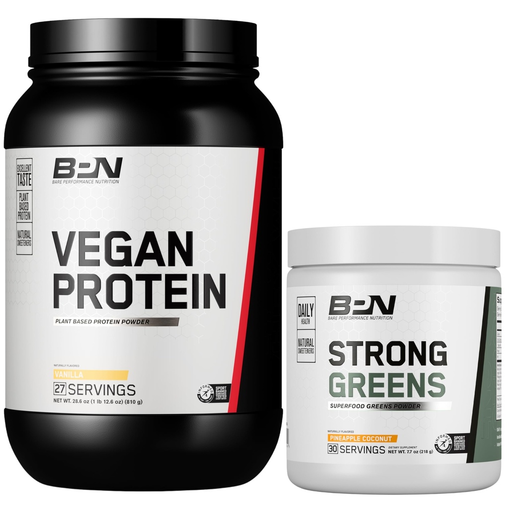 BARE PERFORMANCE NUTRITION BPN Vegan Vanilla Protein + Strong Greens Anaapple Coconut Bundle