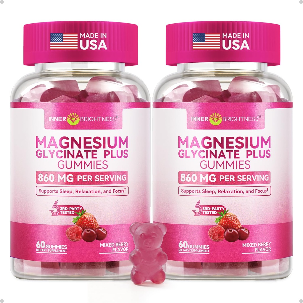 Magnesio Glycinate Gummies 600mg, Non OGM, Senza glutine, Gummie di Magnesio per adulti, Sonno, Relax & Focus, Bacca mista, 120 Conte